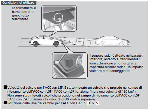 Controllo di velocità di crociera adattativo (ACC) con funzione mantenimento a bassa velocità (LSF)