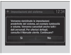 Ripristino di tutte le impostazioni predefinite