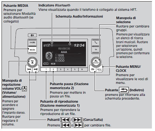 Riproduzione audio Bluetooth