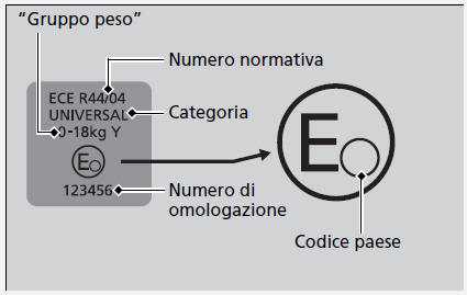 Esempio di etichetta di omologazione della normativa UN n. 44