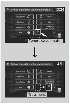 Per spostare le icone nella schermata iniziale