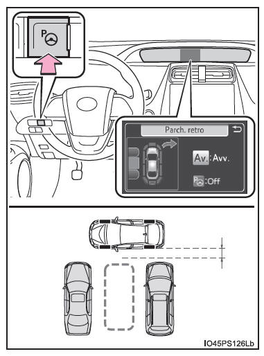 Come parcheggiare accanto ad altri veicoli (modalità assistenza al parcheggio in retromarcia)