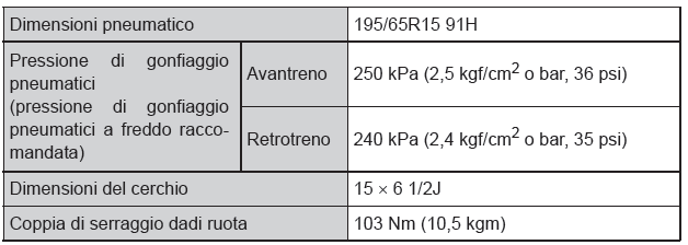 Dati relativi alla manutenzione (livello dell'olio, carburante, ecc.) 