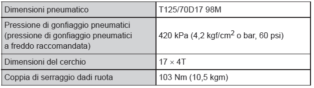 Dati relativi alla manutenzione (livello dell'olio, carburante, ecc.) 