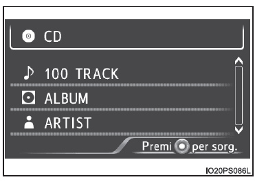 Visualizzazione informazioni relative all'impianto audio